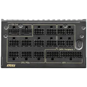 MSI MEG Ai1600T Power Supply, 1600W, PCIe 5.1 and ATX 3.1 Ready, Dual-Native 12V-2x6 Connectors, Tri-Certified Titanium
