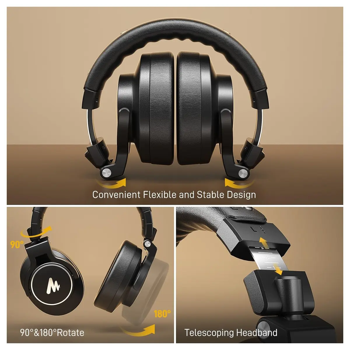 MAONO MH700 Gaming Headphones Over Ear Wired Headset 50mm Driver 3.5mm to 6.35mm Jack Black