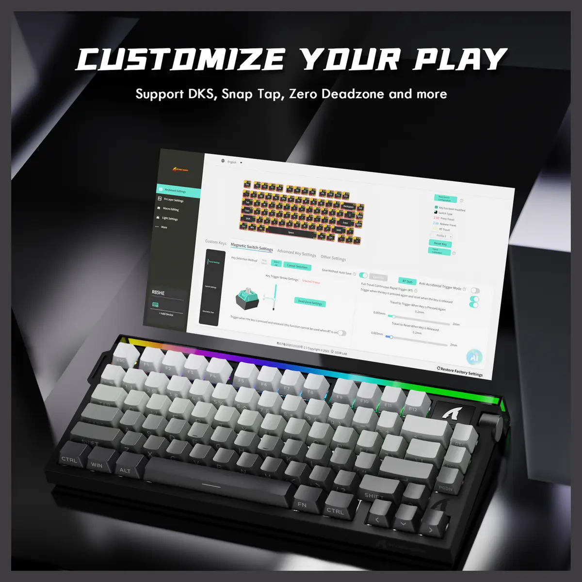 ATTACK SHARK R85 HE Rapid Trigger Keyboard, 75% Wired 8000Hz, Magnetic Switch, Moonlight Night - ATTACK SHARK MECHANICAL KEYBOARD