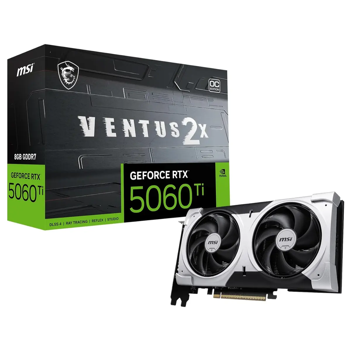 MSI Gaming RTX 5060 Ti 8G Ventus 2X OC Plus Graphics Card, 8GB GDDR7, DisplayPort 2.1a x3, HDMI 2.1b, NVIDIA Blackwell Architecture, G506T-8V2CP | Graphics Card, HDMI