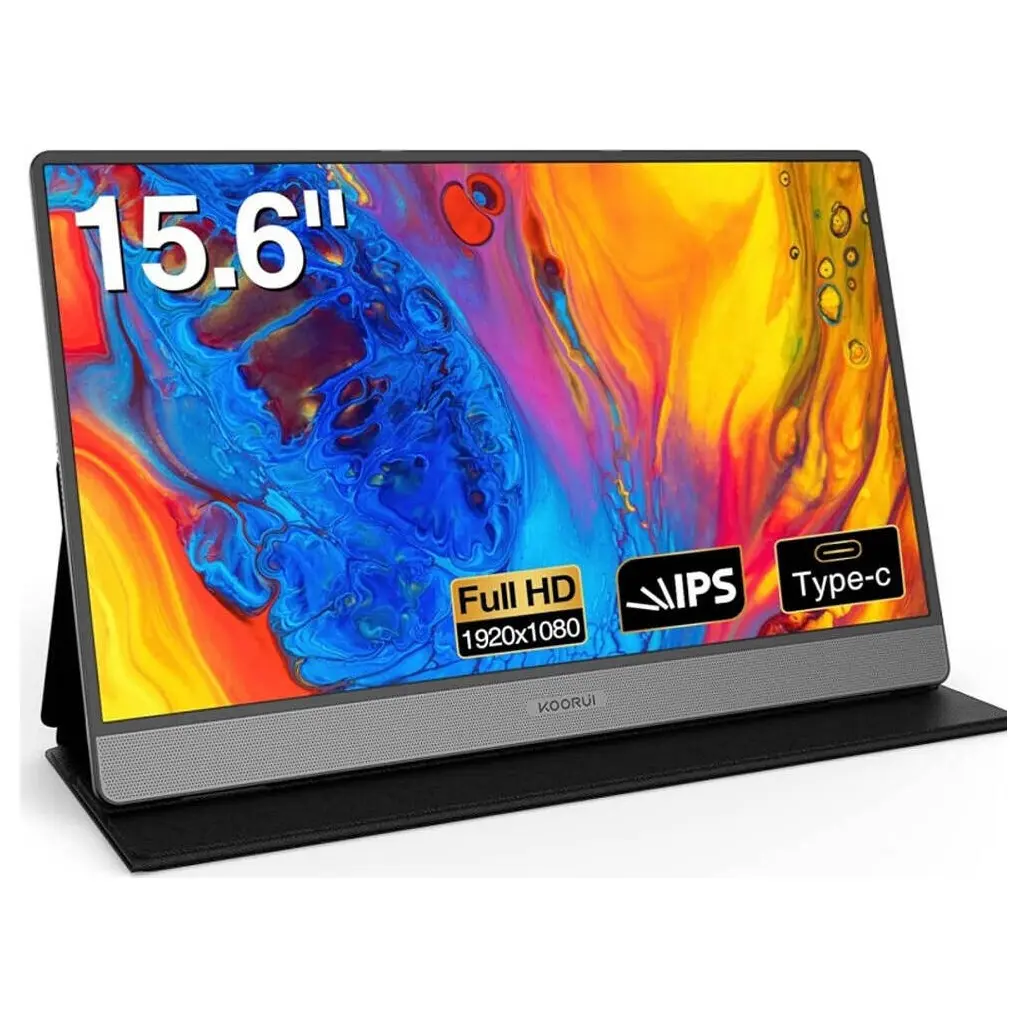 KOORUI E1511A 15.6" Portable Monitor, 1920 x 1080 FHD IPS 60Hz, USB-C Full Function and Mini HDMI, 45% NTSC 200 Nits | Monitor KOORUI 60Hz Work Monitor, LED Backlight, Built-In Speaker