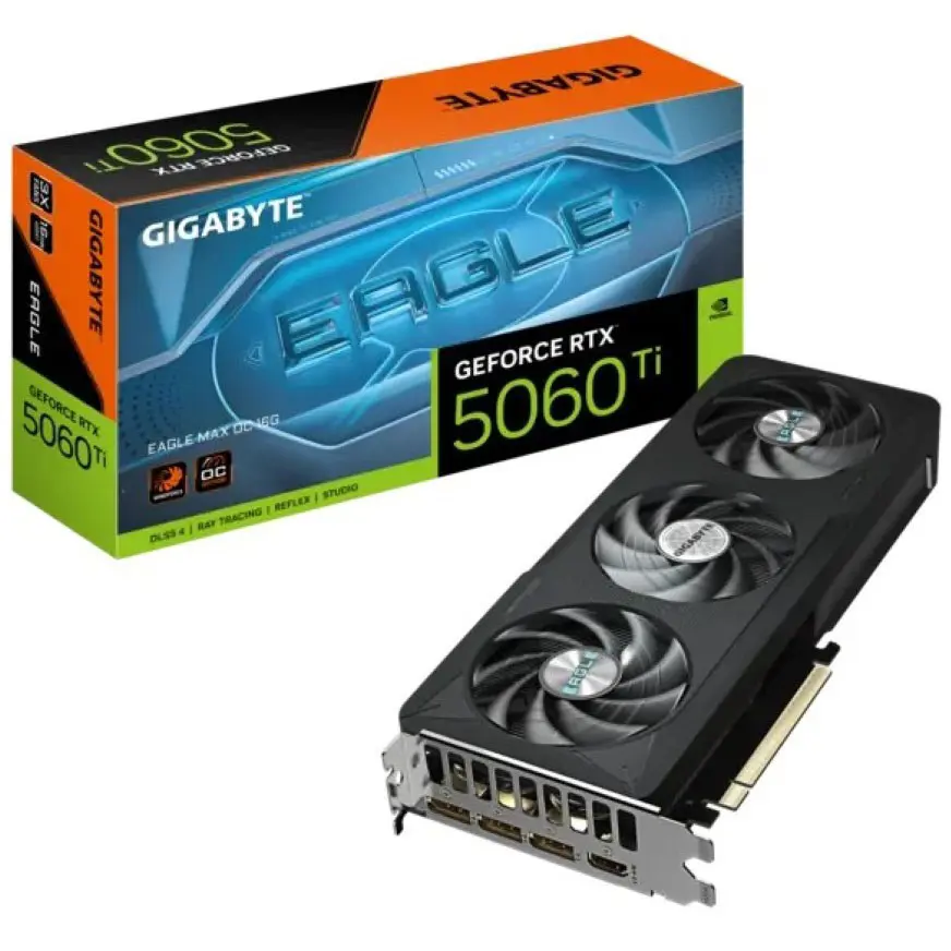 Gigabyte GeForce RTX 5060 Ti EAGLE MAX OC 16G Video Graphics Card, 16GB GDDR7, 2617MHz, 128 Bit, PCI-E 5.0 - GV-N506TEAGLEMAX OC-16GD Graphics Card | HDMI | DIRECTX 12, OPENGL 4.6