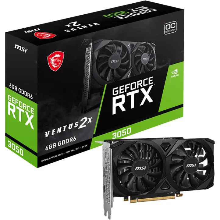 MSI GeForce RTX 3050 VENTUS 2X 6G OC Video Graphics Card, 6GB GDDR6, Boost Clock 1492MHz, 14Gbps, HDMI 2.1 4K@120Hz, DisplayPort 1.4a, Dual Fan Cooling
MSI GeForce RTX 3050 VENTUS 2X 6G OC Video Graphics Card, 6GB GDDR6, Boost Clock 1492MHz, 14Gbps, HDMI 2.1 4K@120Hz, DisplayPort 1.4a, Dual Fan Cooling
MSI GeForce RTX 3050 VENTUS 2X 6G OC Video Graphics Card, 6GB GDDR6, Boost Clock 1492MHz, 14Gbps, HDMI 2.1 4K@120Hz, DisplayPort 1.4a, Dual Fan Cooling
MSI GeForce RTX 3050 VENTUS 2X 6G OC Video Graphics Card, 6GB GDDR6, Boost Clock 1492MHz, 14Gbps, HDMI 2.1 4K@120Hz, DisplayPort 1.4a, 2x Fan Cooling system, Black Color Edition
