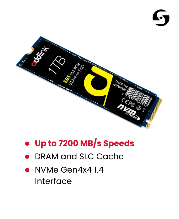 addlink S95 1TB NVMe Gen4x4 M.2 SSD, DRAM Cache, Speeds up to