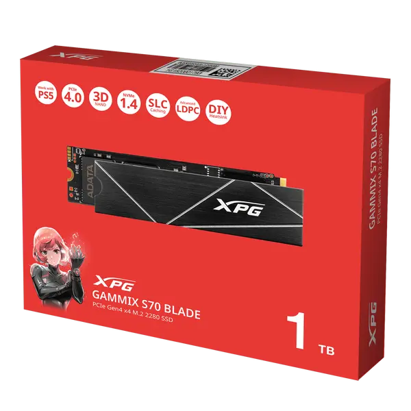 XPG GAMMIX S70 BLADE 1TB PCIe Gen4 x4 M.2 2280 — 7,400/5,500 MB/s | InnoGrit IG5236 | DRAM | PS5