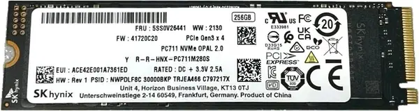 SK hynix PC711 256GB M.2 2280 PCIe Gen3 x4 NVMe Internal Solid State Drive – HFS256GDE8X831N (Lenovo OEM FRU: 5S80V26441 / TCG OPAL 2.0 SED / 128-Layer 4D TLC NAND / Dedicated LPDDR4 DRAM Cache / Read Up to 3,300 MB/s / Write Up to 2,200 MB/s)