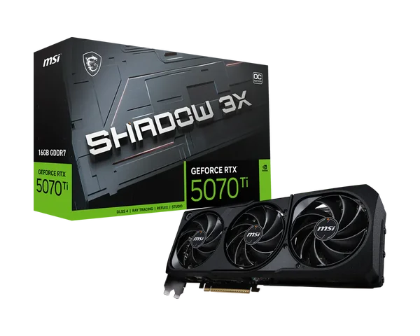 MSI GeForce RTX 5070 Ti 16G SHADOW 3X OC — Blackwell | 2497 MHz | TORX Fan 5.0 | 994g | SFF-Ready | 2 Years