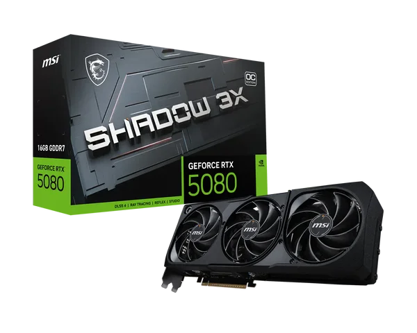 MSI GeForce RTX 5080 16G SHADOW 3X OC — Blackwell | TORX Fan 5.0 | Nickel-Plated Copper | Dual BIOS 