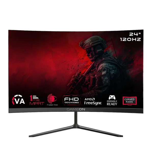GAMEON GOC24F120VA Pro Series 24" FHD 120Hz VA Panel Curved Gaming Monitor | 3000R Curvature, 1ms MPRT, HDMI 2.1 & FreeSync - Black