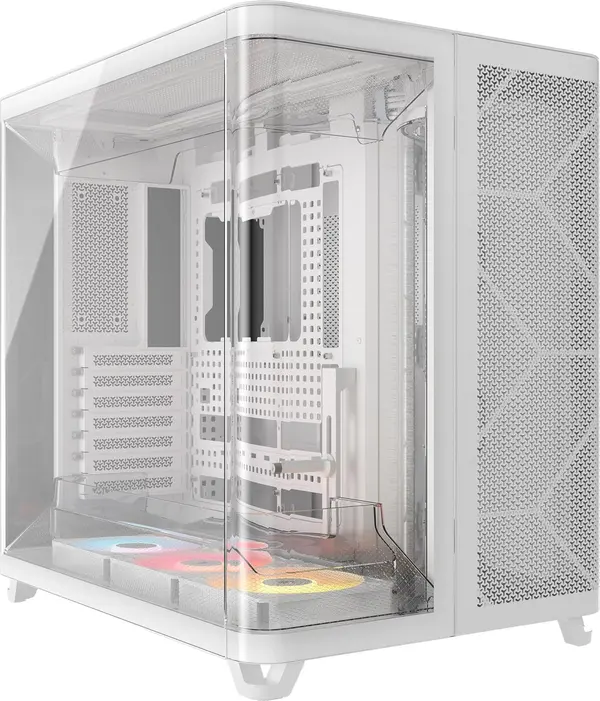 CORSAIR AIR 5400 RS-R ARGB Triple Chamber Mid-Tower PC Case (White) | Dual Curved Glass French Door Panels, 3x Pre-Installed RS120-R Reverse-Rotor ARGB Fans, Back-Connect (BTF) Motherboard Support & RapidRoute 2.0