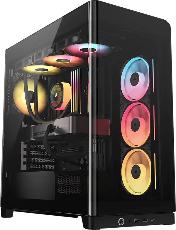 CORSAIR FRAME 4500X LX-R RGB iCUE LINK Panoramic Glass Mid-Tower PC Case (Black) | Single-Piece Curved Tempered Glass, InfiniRail™ Fan Mounting System, 3x Pre-Installed LX120-R RGB LINK Fans & BTF Motherboard Support