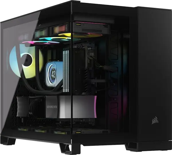 CORSAIR iCUE LINK 2500X RGB Micro ATX Dual Chamber PC Case (Black) | Dual Tempered Glass Showcase Panels, 2x Pre-Installed RX120 RGB Fans, Included iCUE LINK System Hub & BTF Reverse Motherboard Support