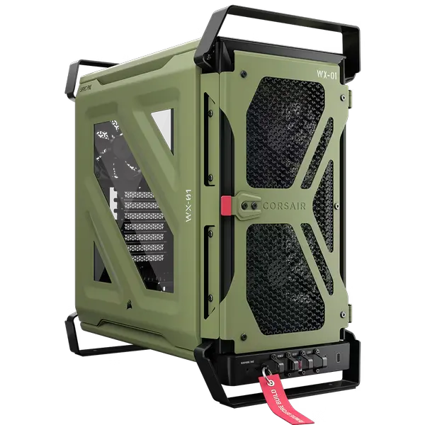 CORSAIR WARTHOG RS Performance Mid-Tower Case (Olive Drab) | Ruggedized Steel Build with Integrated Carry Handles, 2x RS200 + 1x RS120 PWM Fans, InfiniRail™ System & BTF Motherboard Support