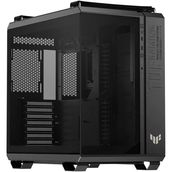 ASUS TUF Gaming GT502 Dual-Chamber Mid-Tower PC Case (White Edition - No Fans) | Front & Side Tempered Glass Panels, Tool-Free Quick-Release Side Panels, Included Vertical GPU Bracket & Heavy-Duty TUF Woven Top Handles