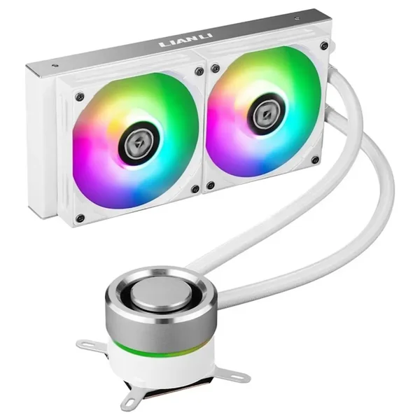 LIAN LI GALAHAD AIO 240 ARGB Liquid CPU Cooler (White) | 240mm High-Density Aluminum Radiator, Triple-Chamber Pump Design, Brushed Aluminum Shields, Magnetic Cap & 2x High-Static Pressure ARGB PWM Fans