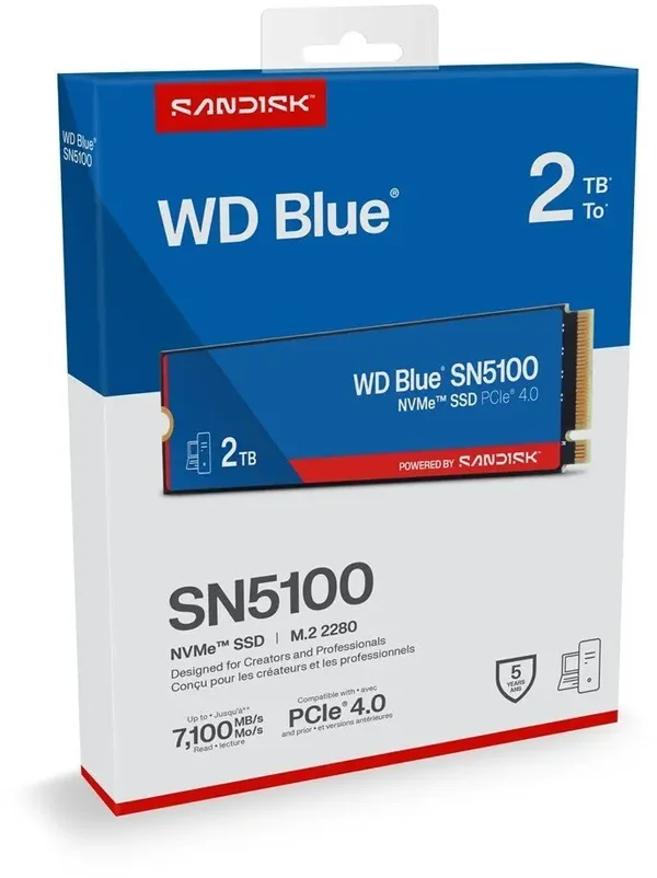 Western Digital WD Blue SN5100 2TB PCIe Gen4 NVMe M.2 2280 Internal Solid State Drive | PCIe 4.0 x4 Interface, High-Speed Read/Write Performance, Western Digital nCache 4.0 Technology & Dashboard Management