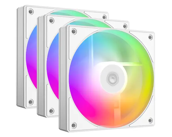 ID-COOLING AS-120-ARGB-W Trio High-Performance 120mm PWM Case & Radiator Fans (3-Pack / Snow White) | Model: AS-120-ARGB-W TRIO, 3x 120mm PWM Fans, Vibrant Motherboard Sync 5V 3-Pin ARGB Lighting with Daisy-Chain Headers, Wide 300–2000 RPM Dynamic Sp