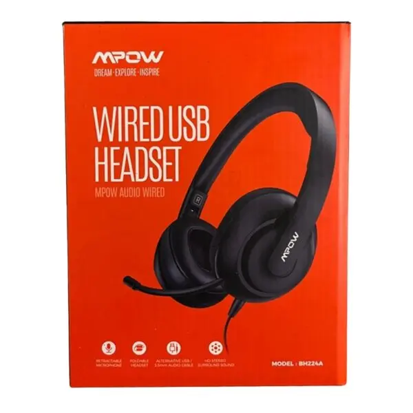 MPOW BH224A / T224 Foldable USB & 3.5mm Calling Headset (Black)