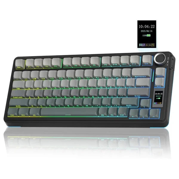 AULA S75 Pro 75% Tri-Mode Wireless Mechanical Gaming Keyboard with Smart TFT Screen & Knob – Gradient Gray – Seiya Switch (Gasket Mount / 1.14" Color Display / PBT Keycaps / 4000mAh Battery / RGB Backlit / Hot-Swappable)