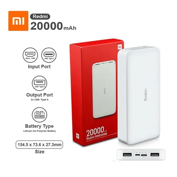 Xiaomi Redmi 20000mAh 18W Fast Charging Power Bank – Dual Output & Dual Input