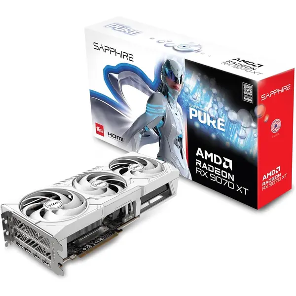 Sapphire PURE AMD Radeon RX 9070 XT 16GB OC White Gaming Graphics Card   
