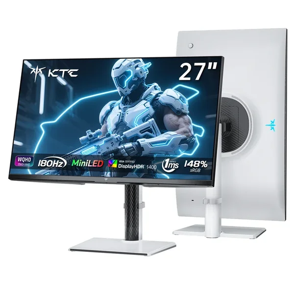 KTC M27T6 27-Inch 2K QHD 180Hz Mini-LED Gaming Monitor, HDR1400, Fast HVA panel with Quantum Dot, 1,152 full-array local dimming, Adaptive-Sync