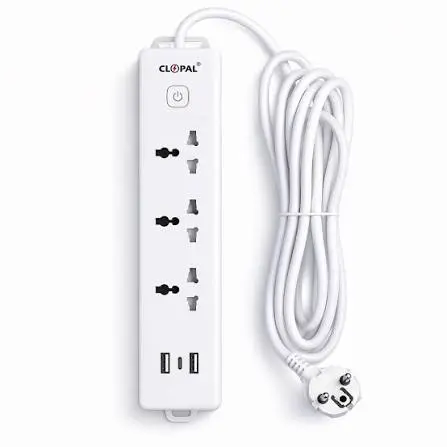 Clopal CP-101U 3-Way Power Extension Board (2M Cable, White)