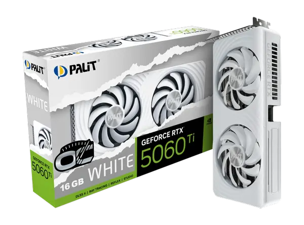 Palit GeForce RTX 5060 Ti White OC 16GB GDDR7 — Blackwell | 2602 MHz | Dual Fan | SFF | DLSS 4