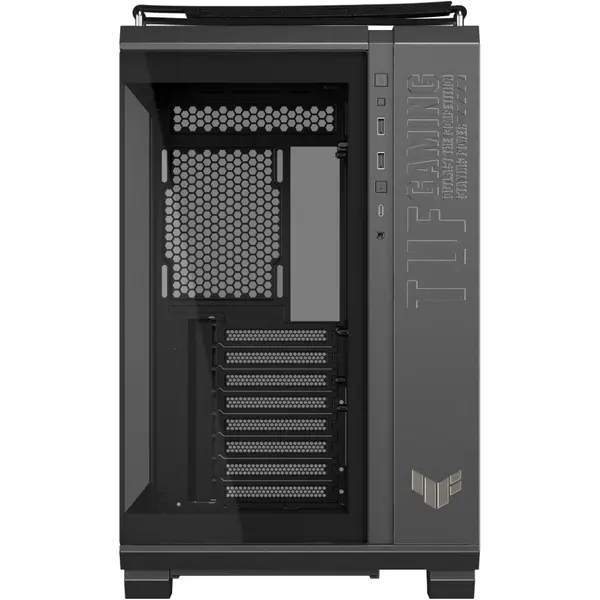 ASUS TUF Gaming GT502 Dual-Chamber Mid-Tower PC Case (White Edition - No Fans) | Front & Side Tempered Glass Panels, Tool-Free Quick-Release Side Panels, Included Vertical GPU Bracket & Heavy-Duty TUF Woven Top Handles