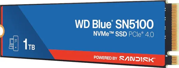 Western Digital WD Blue SN5100 1TB PCIe Gen4 NVMe M.2 2280 Internal Solid State Drive | Model: WDS100T5B0E-00CPE0, PCIe 4.0 x4 Interface, High-Speed Read/Write Performance, Western Digital nCache 4.0 Technology & Dashboard Management
