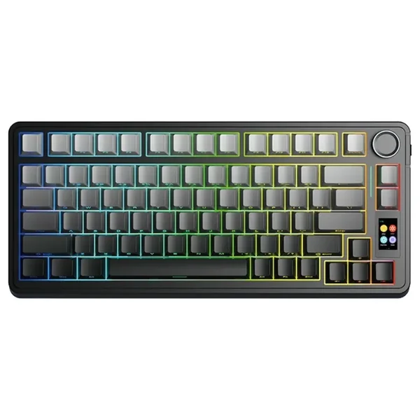 AULA S75 Pro 75% Tri-Mode Wireless Mechanical Gaming Keyboard with Smart TFT Screen & Knob – Gradient Gray – Seiya Switch (Gasket Mount / 1.14" Color Display / PBT Keycaps / 4000mAh Battery / RGB Backlit / Hot-Swappable)