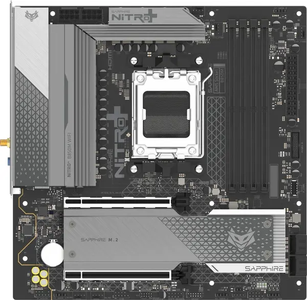Sapphire NITRO+ B850M WIFI — AMD AM5 | B850 | Micro-ATX | DDR5-8000 | PCIe 5.0 | WiFi 6 | 4× DIMM | Premium VRM