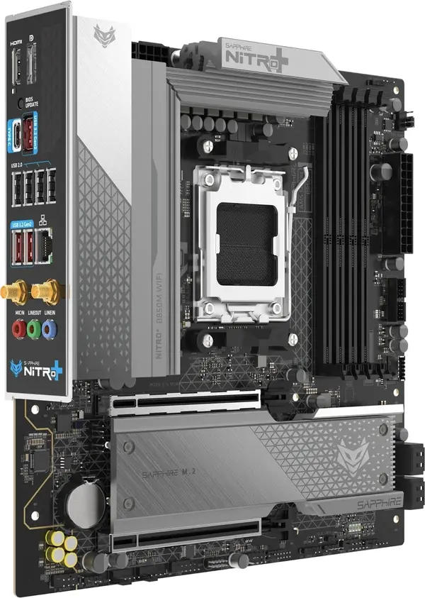 Sapphire NITRO+ B850M WIFI — AMD AM5 | B850 | Micro-ATX | DDR5-8000 | PCIe 5.0 | WiFi 6 | 4× DIMM | Premium VRM