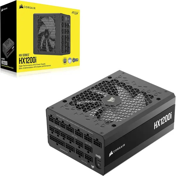 CORSAIR HX1200i 1200W Fully Modular 80 PLUS Platinum Digital Power Supply (UK Plug) | ATX 3.1 & PCIe 5.1 Certified, Native 12V-2x6 GPU Cable, iCUE Digital Control, Zero RPM Mode & 100% Japanese Capacitors