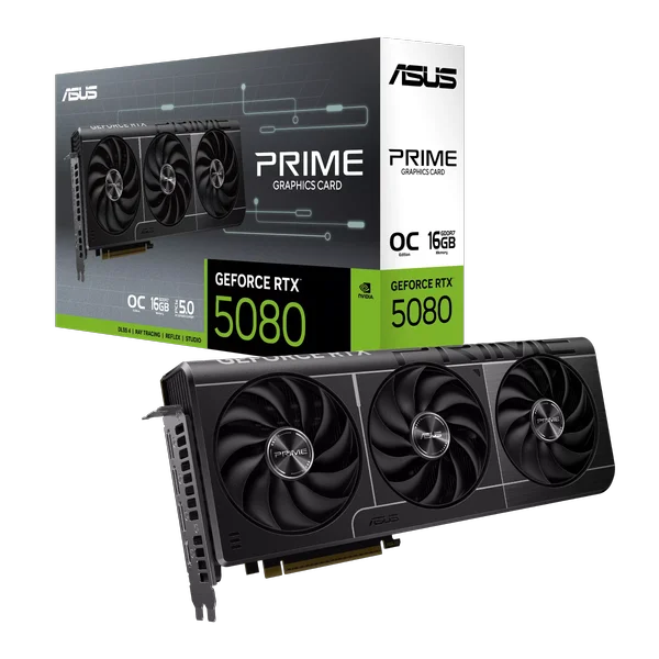 ASUS Prime GeForce RTX 5080 OC 16GB GDDR7 — Blackwell | SFF-Ready 2.5-Slot | Vapor Chamber | Phase-Change Pad