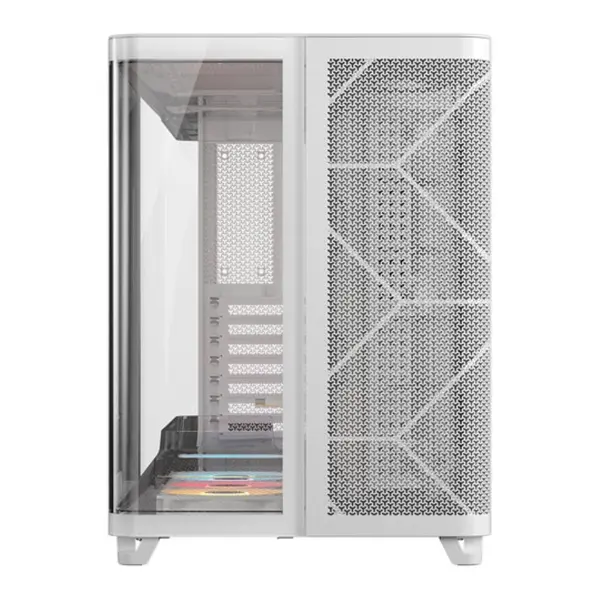 CORSAIR AIR 5400 RS-R ARGB Triple Chamber Mid-Tower PC Case (White) | Dual Curved Glass French Door Panels, 3x Pre-Installed RS120-R Reverse-Rotor ARGB Fans, Back-Connect (BTF) Motherboard Support & RapidRoute 2.0