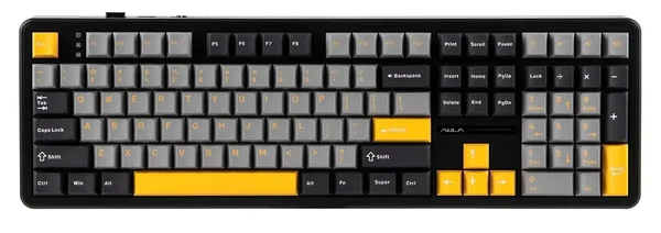AULA F108 Tri-Mode Wireless Hot-Swappable Mechanical Gaming Keyboard (Star Black / Grey & Yellow) | Model: F108 Standard, 108-Key 100% Full-Size Layout, Pre-Lubed LEOBOG Greywood V3 / Reaper Linear Switches, Leaf-Spring Gasket Mount Structure, 5-Laye