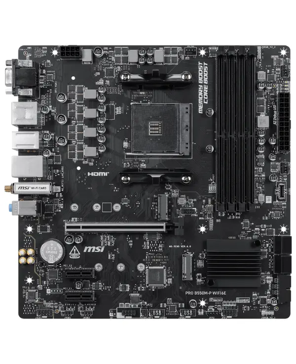 MSI PRO B550M-P WIFI6E Micro-ATX Motherboard | AMD Socket AM4, B550 Chipset, DDR4 Boost (Up to 4400+ MHz OC), PCIe 4.0 Steel Armor, Dual M.2, Wi-Fi 6E, Front USB-C & Audio Boost