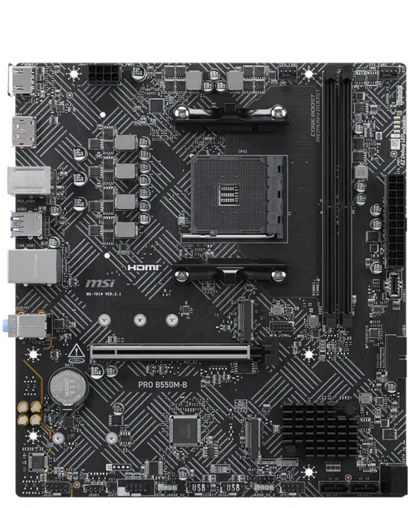 MSI PRO B550M-B Micro-ATX Motherboard | AMD Socket AM4, B550 Chipset, DDR4 Memory Boost (Up to 4600+ MHz OC), PCIe 4.0 Steel Armor, Dual M.2 Slots, Front USB-C & Audio Boost