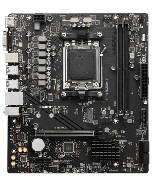 MSI PRO B650M-B Micro-ATX Motherboard | AMD Socket AM5, B650 Chipset, DDR5 Memory Boost (Up to 6800+ MHz OC / EXPO), PCIe 4.0 Steel Armor, Lightning Gen4 M.2, 2.5G LAN & Audio Boost