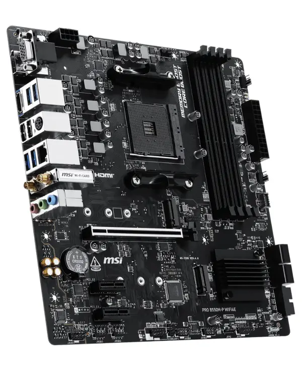 MSI PRO B550M-P WIFI6E Micro-ATX Motherboard | AMD Socket AM4, B550 Chipset, DDR4 Boost (Up to 4400+ MHz OC), PCIe 4.0 Steel Armor, Dual M.2, Wi-Fi 6E, Front USB-C & Audio Boost