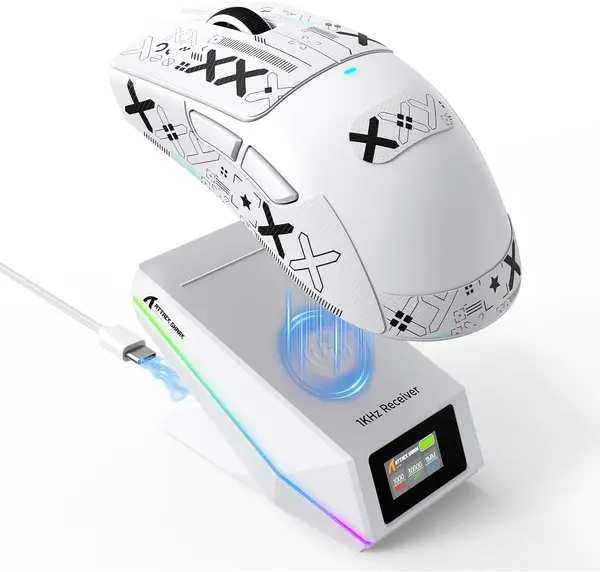 Attack Shark X11 PRO V2 Tri-Mode Wireless Mouse with TFT LCD RGB Dock – White