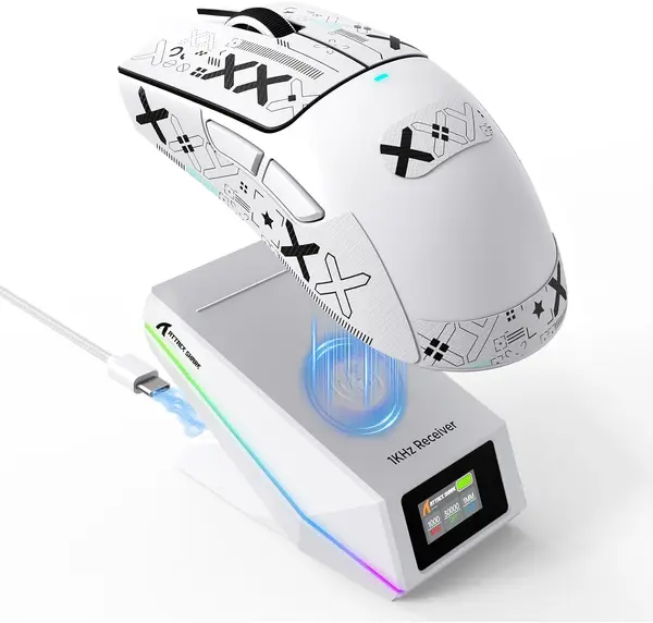 Attack Shark X11 PRO V2 Tri-Mode Wireless Mouse with TFT LCD RGB Dock – Black & White