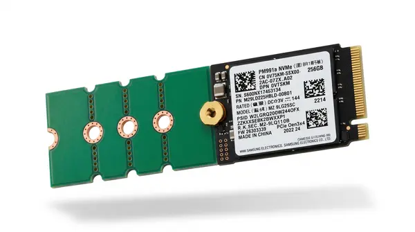 Samsung PM991a 256GB M.2 PCIe Gen3 x4 NVMe Solid State Drive with 2230-to-2280 Multi-Length Extender Adapter Bracket – MZ9LG256HBLD / Dell DPN: 0V7SKM (Samsung 128L V-NAND TLC / Read Up to 3,100 MB/s / Write Up to 1,300 MB/s / HMB Architecture / Pre-