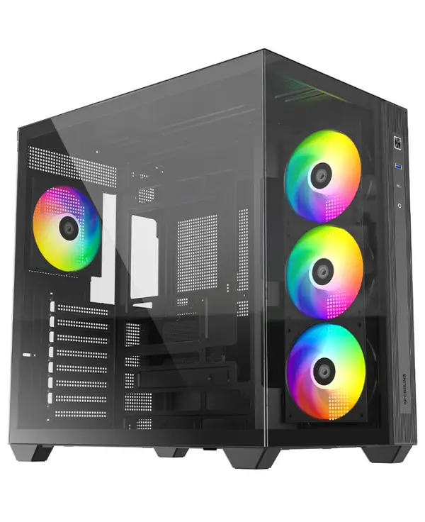 ID-COOLING VIEW 510 ARGB Black Panoramic ATX PC Case | Dual Tempered Glass Panels, 4x Pre-Installed ARGB PWM Fans, BTF Motherboard Support & Dual 360mm Radiator Capacity