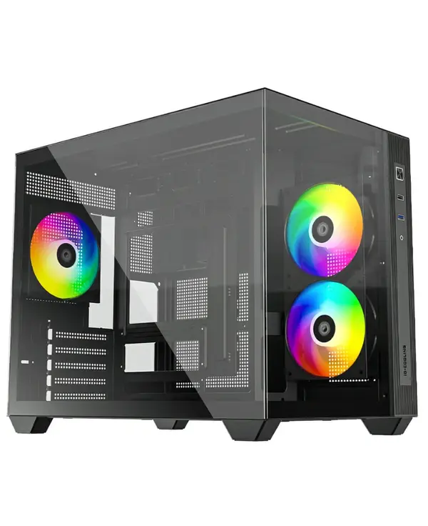 ID-COOLING VIEW 500 ARGB Micro-ATX PC Case | Dual Tempered Glass Panoramic Window, 3x Pre-Installed ARGB PWM Fans & 360mm Radiator Support