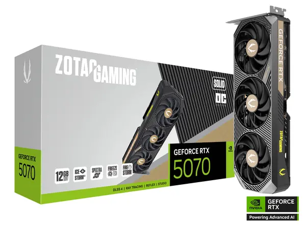 ZOTAC GAMING GeForce RTX 5070 SOLID OC 12GB GDDR7 — Blackwell | 2542 MHz | IceStorm 2.0 | SPECTRA RGB
