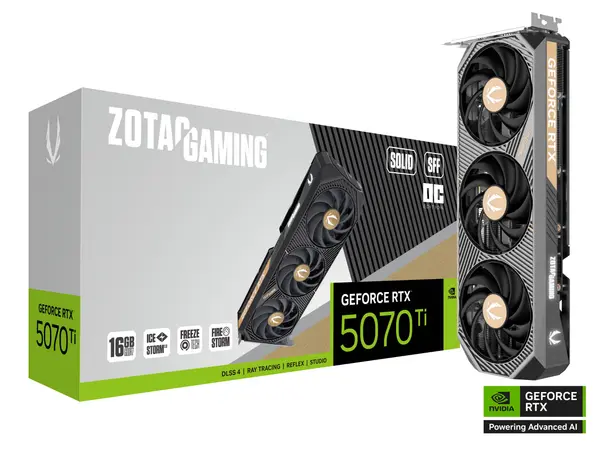 ZOTAC GAMING GeForce RTX 5070 Ti SOLID SFF OC 16GB GDDR7 — Blackwell | 2-Slot Compact | SFF-Ready