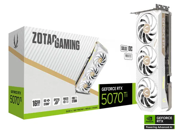 ZOTAC GAMING GeForce RTX 5070 Ti SOLID CORE OC White 16GB GDDR7 — Blackwell | 2482 MHz | White LED