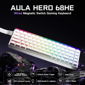 AULA Hero 68 HE Hall Effect Rapid Trigger Magnetic Switch Gaming Keyboard | Model: Hero 68 HE, Compact 65% Layout (68 Keys), Magnetic Hall Effect Switches, 8000Hz Ultra-High Polling Rate (0.125ms Latency), Adjustable Actuation Point (0.1mm to 4.0mm w